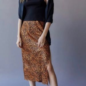 Urban Outfitters Edy Satin Midi Skirt • Leopard Print